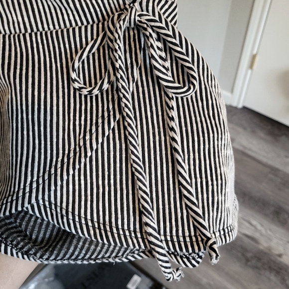 Caution To The Wind Black and White Striped Peplum Wrap Tie Front Blouse - Picture 4 of 8